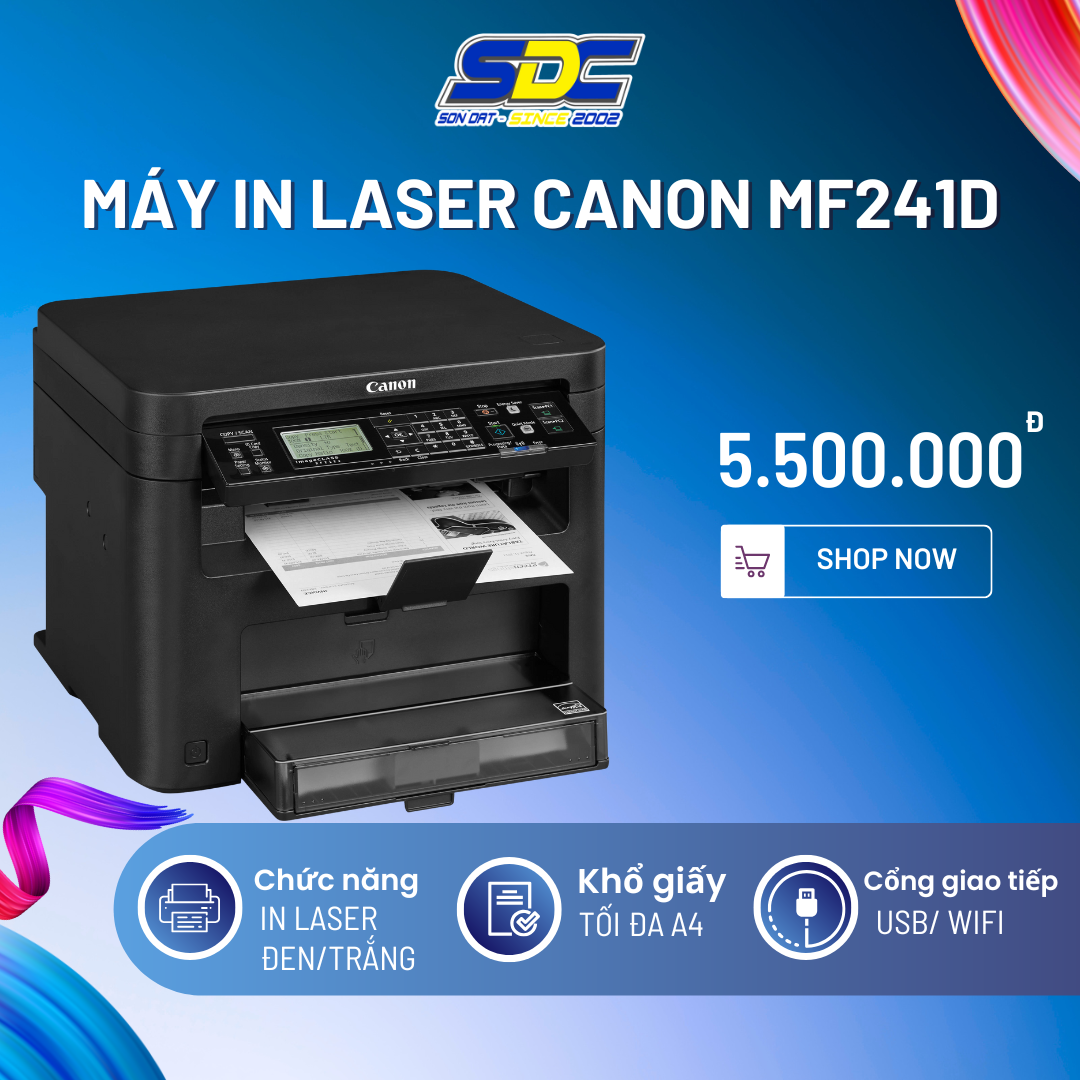 Máy in Laser đa chức năng Canon MF241D với vẻ ngoài cứng cáp đi cùng tông màu đen trung tính