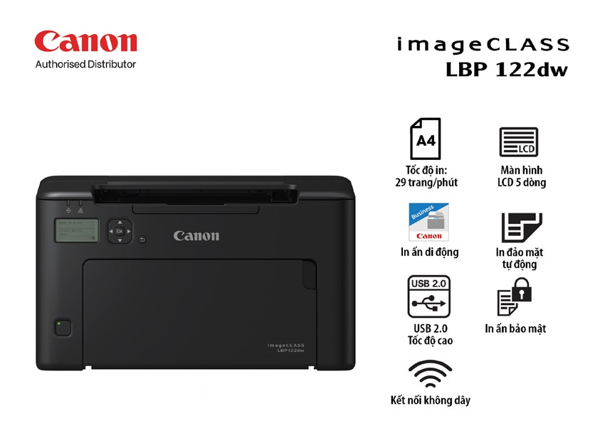 Máy in Canon LBP 122DW chính hãng với chức năng có thể in đa dạng các loại như A4, thư, 2 mặt