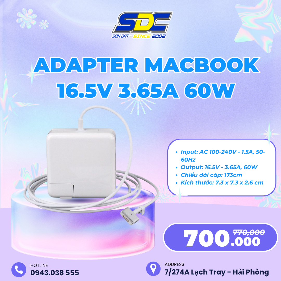Adapter Macbook 16.5V 3.65A 60W - MagSafe 2