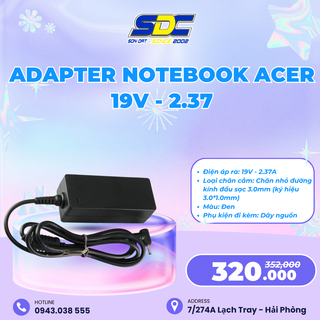 Adapter Notebook Acer 19V - 2.37