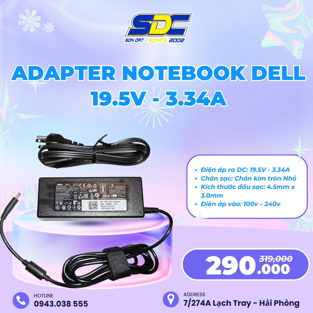 Adapter Notebook Dell 19.5V - 3.34A 