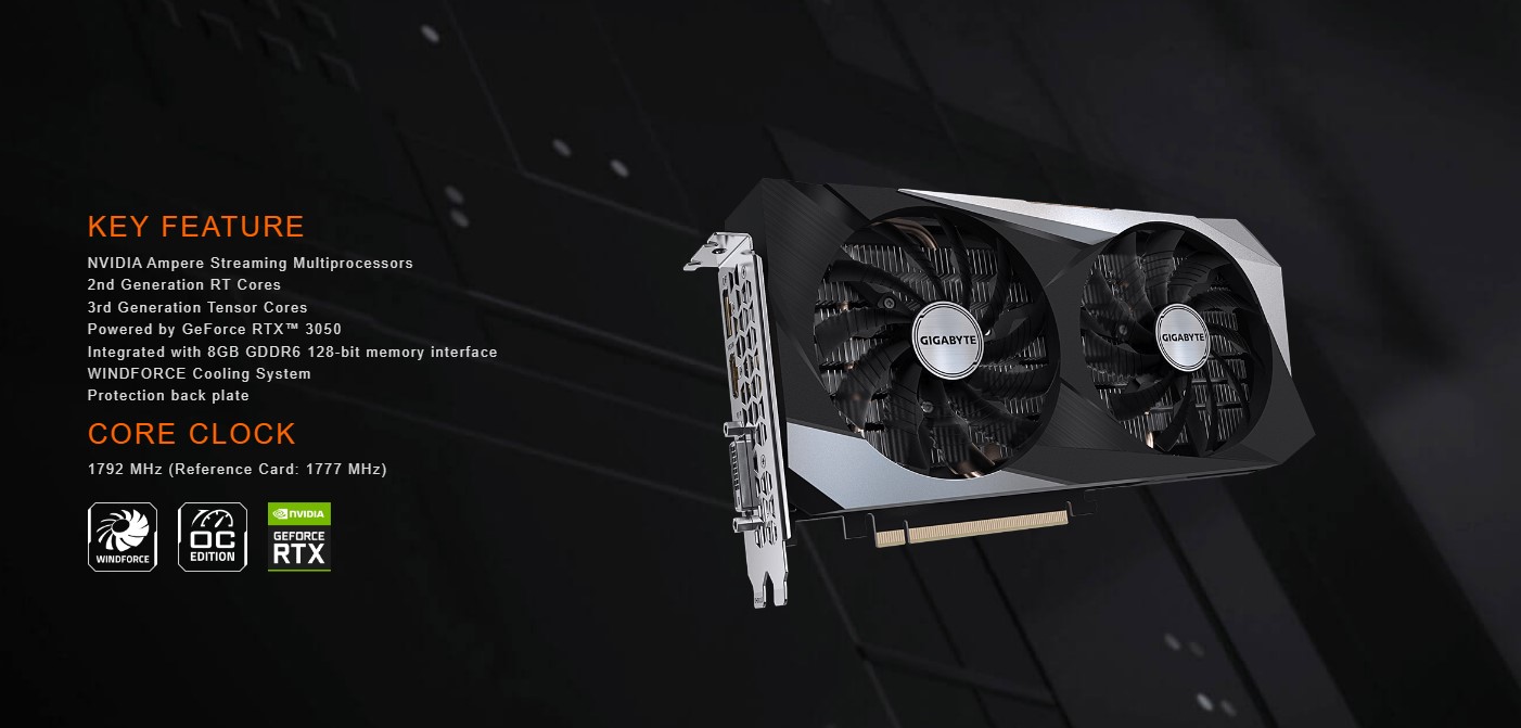 VGA RTX 3050 6GB GDDR6 Gigabyte WINDFORCE OC là card màn hình thuộc phân khúc tầm trung