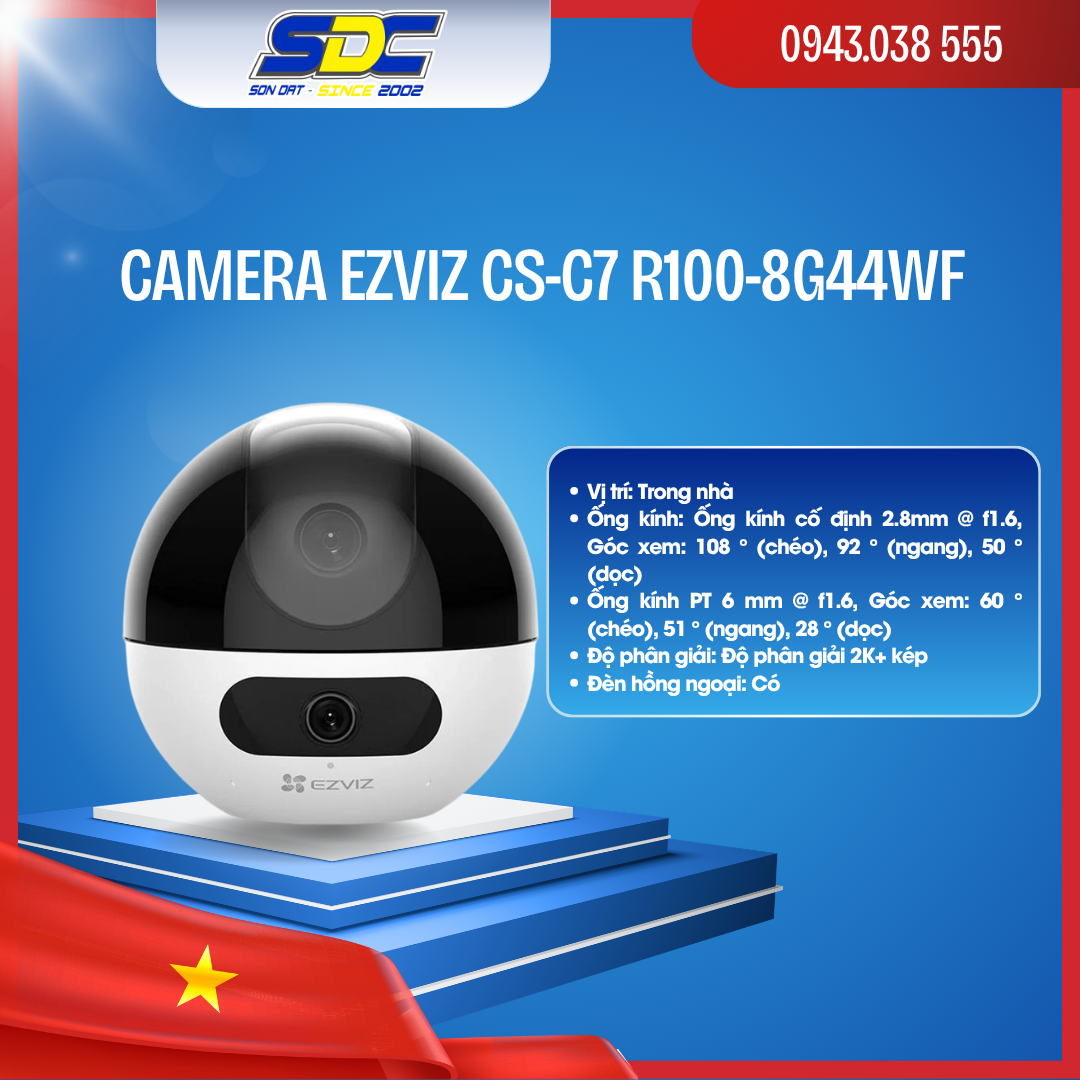 Camera Ezviz CS-C7 R100-8G44WF​ sở hữu hai ống kính thông minh 2K+ mang lại mức độ bảo vệ tương đương