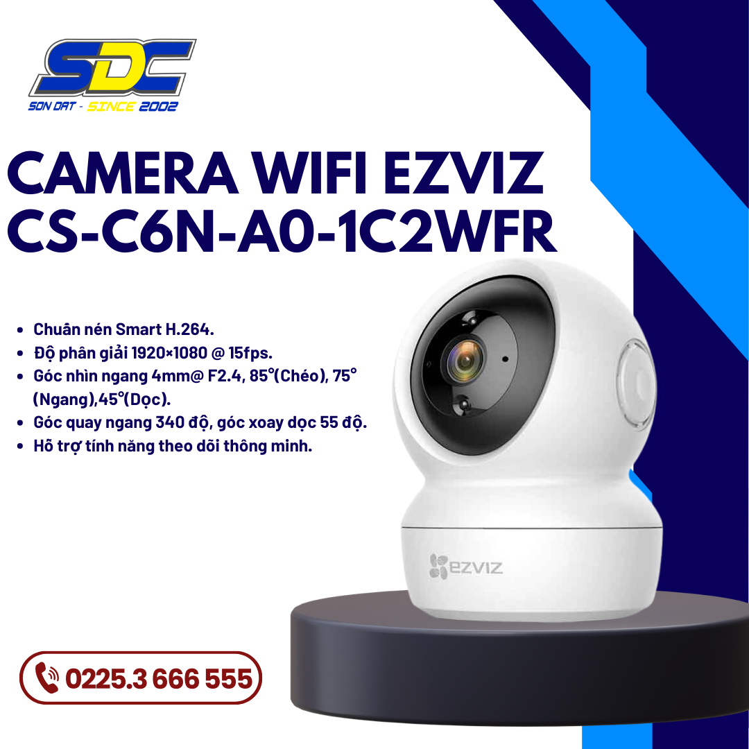 Camera Wifi thông minh Ezviz C6N 1080P có độ phân giải 2.0 megapixel, được thiết kế nhỏ gọn và kèm đủ phụ kiện