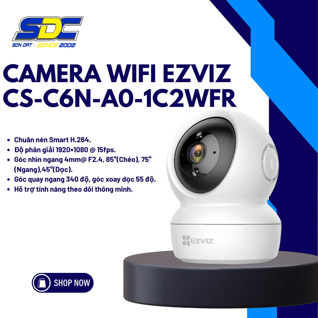 Camera Wifi thông minh Ezviz C6N 1080P có độ phân giải 2.0 megapixel, được thiết kế nhỏ gọn và kèm đủ phụ kiện