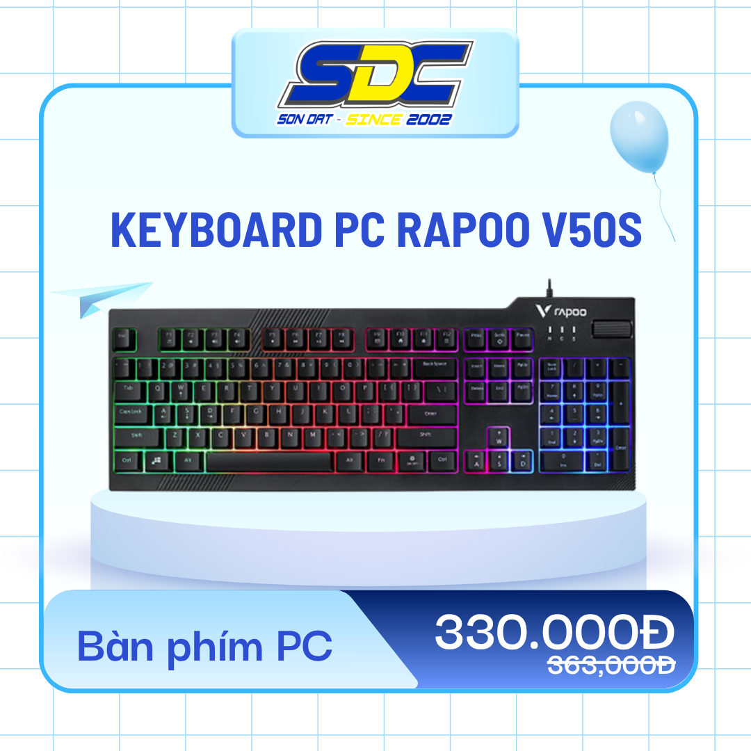 Keyboard PC RapooV50S giả cơ mang một thiết kế full-size cần thiết