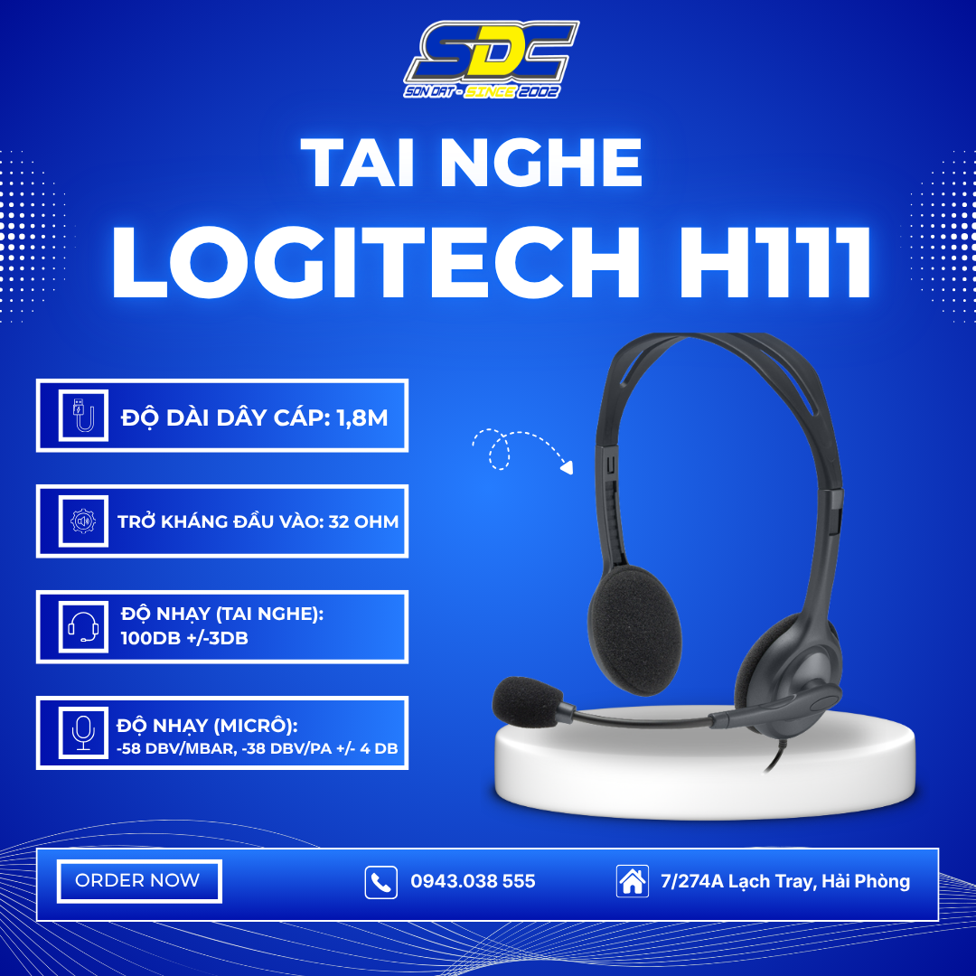 Tai nghe Logitech H111 được thiết kế thời trang, kiểu chụp đầu nhưng rất gọn nhẹ