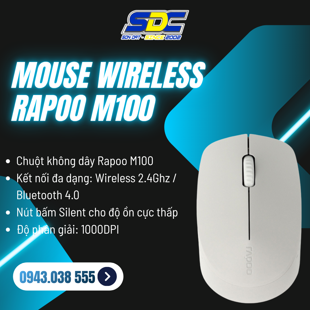 Mouse Wireless Rapoo M100 sở hữu độ phân giải 1300dpi, dễ dàng hơn với từng cú di chuột.