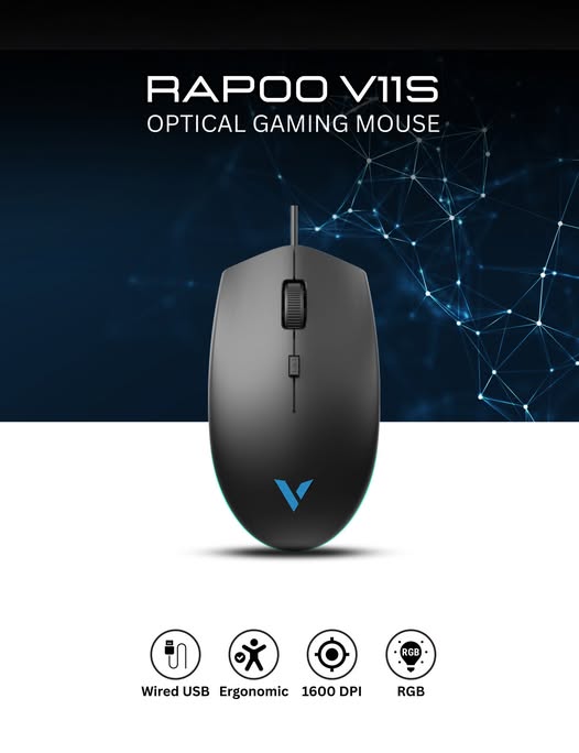 Mouse Rapoo V11S Gaming đến từ cảm biến quang học có thể điều chỉnh độ phân giải tối đa 800–1600 DPI