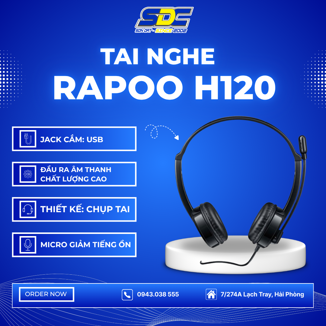 Tai nghe có dây chụp tai Rapoo H120 thuộc dạng tai nghe chụp đầu, được thiết kế tối ưu cho cảm giác êm tai