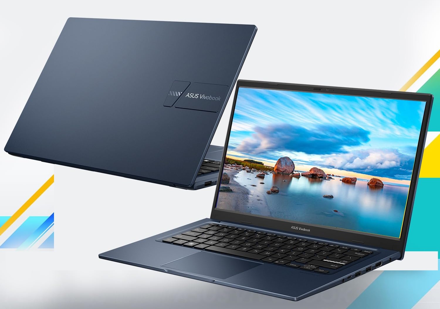 Asus VivoBook X1404VAP gây ấn tượng ngay từ cái nhìn đầu tiên với màu Xanh trang nhã và thiết kế siêu di động.