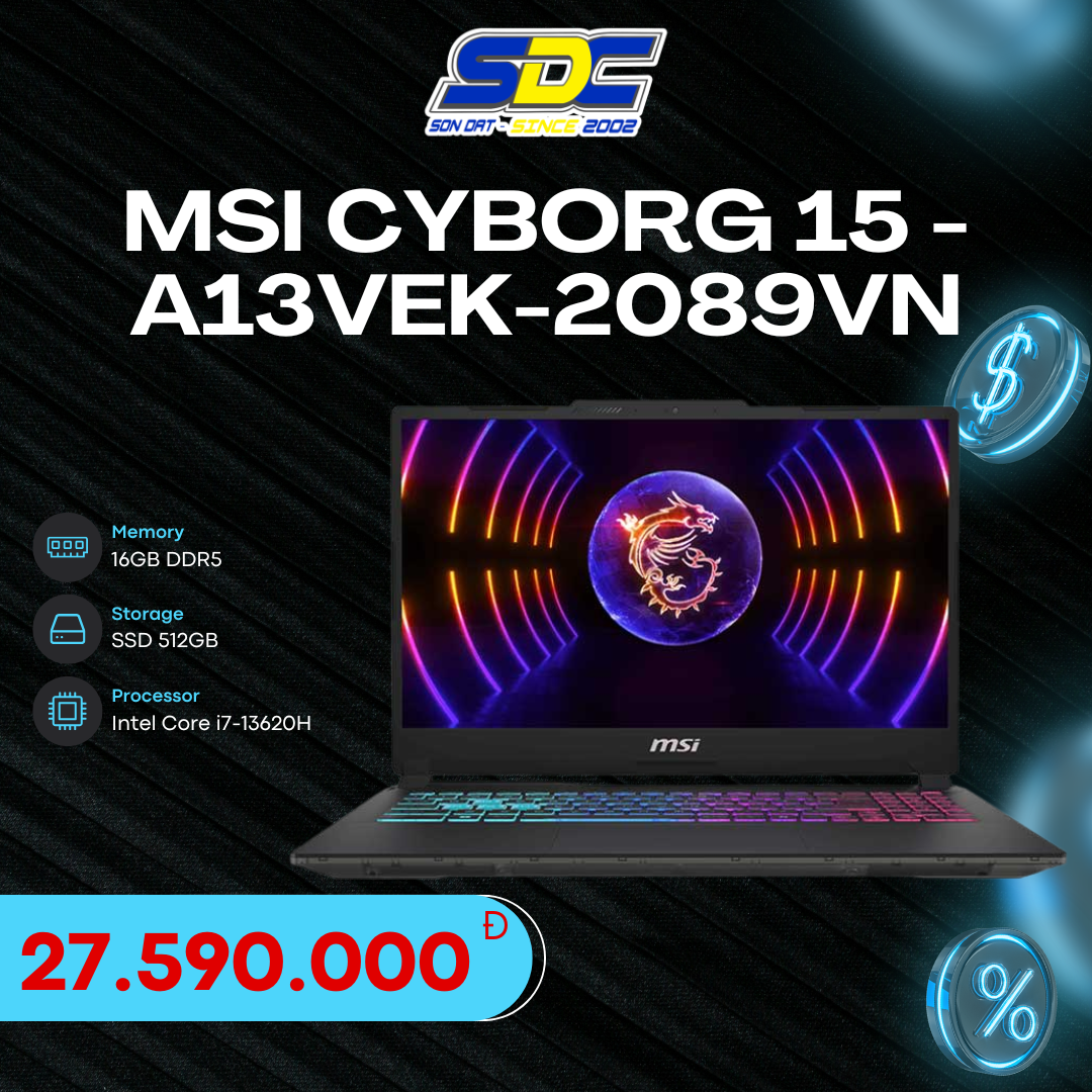 MSI CYBORG 15 - A13VEK-2089VN mang phong cách hiện đại phù hợp với nhiều người dùng yêu thích công nghệ mới