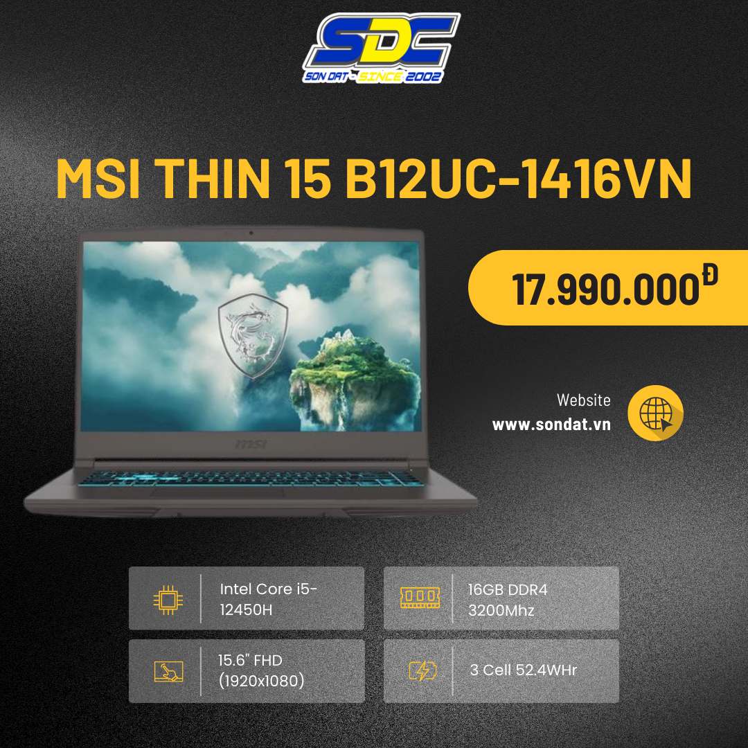 MSI Thin 15 B12UC-1416VN được trang bị 16GB RAM DDR4 với tốc độ 3200MHz