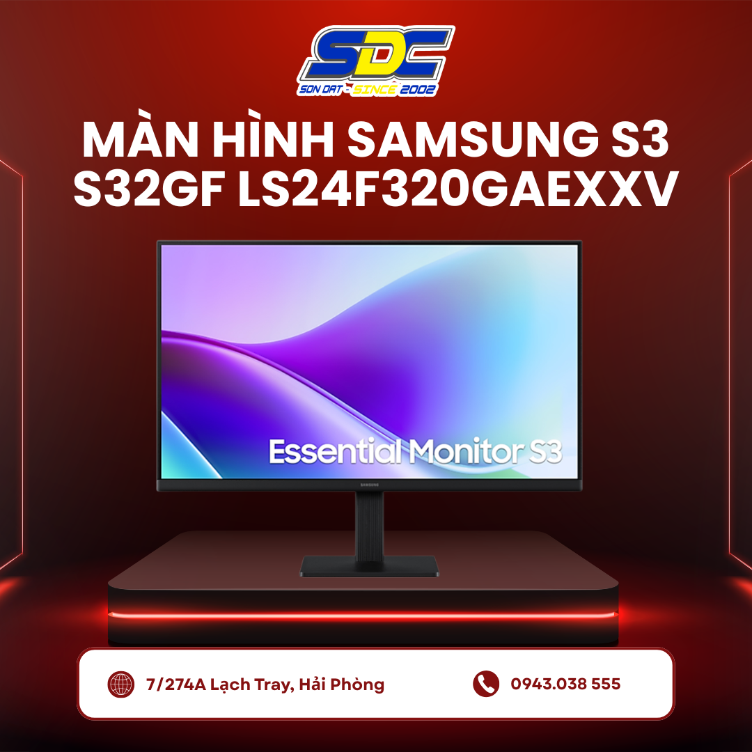 Màn hình SamSung S3 S32GF LS24F320GAEXXV sở hữu thiết kế tối giản nhưng tinh tế, khung viền mỏng