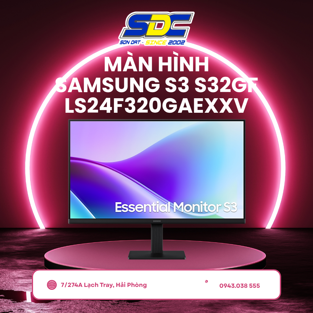 Màn hình SamSung S3 S32GF LS24F320GAEXXV sở hữu thiết kế tối giản nhưng tinh tế, khung viền mỏng