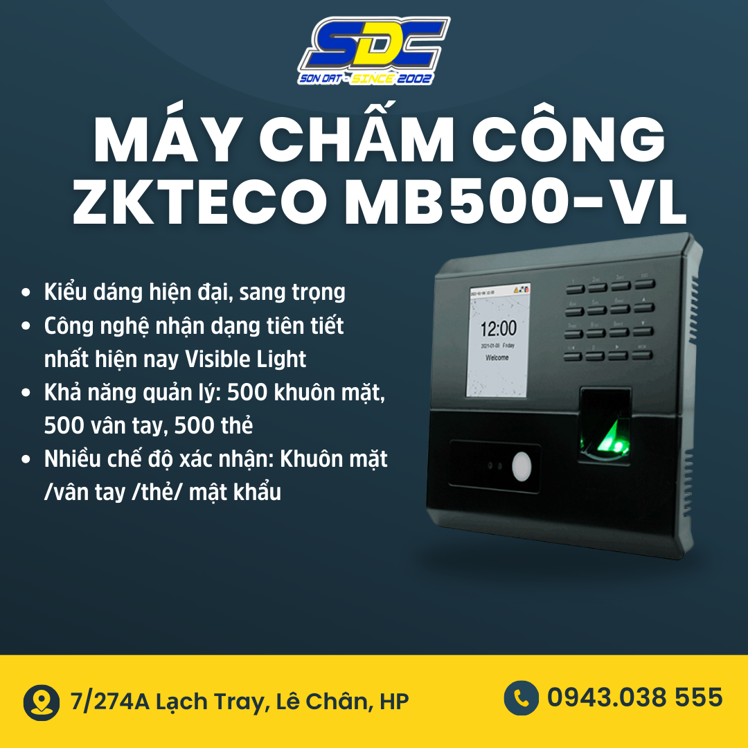 Máy chấm công nhận diện khuôn mặt Zkteco MB500-VL wifi