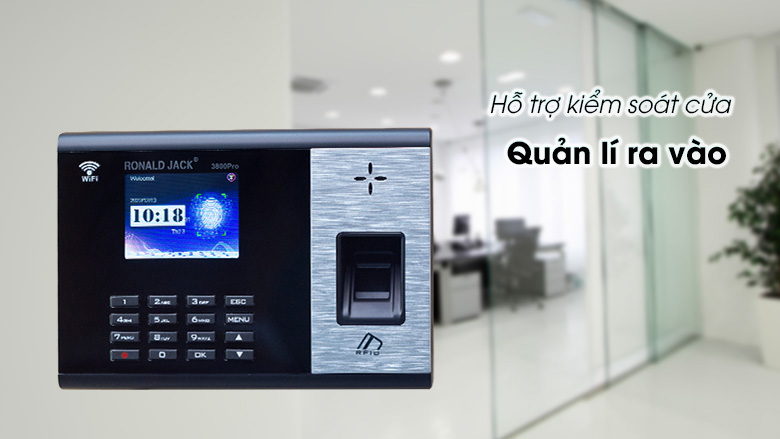 Máy chấm công Ronal Jack RJ 3800 hỗ trợ 3.000 dấu vân tay và 3.000 thẻ cảm ứng 125Khz