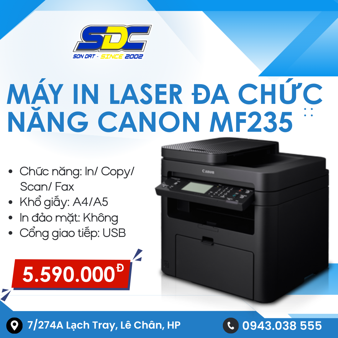Máy in Laser đa chức năng Canon MF235 có thiết kế nhỏ gọn, trang nhã