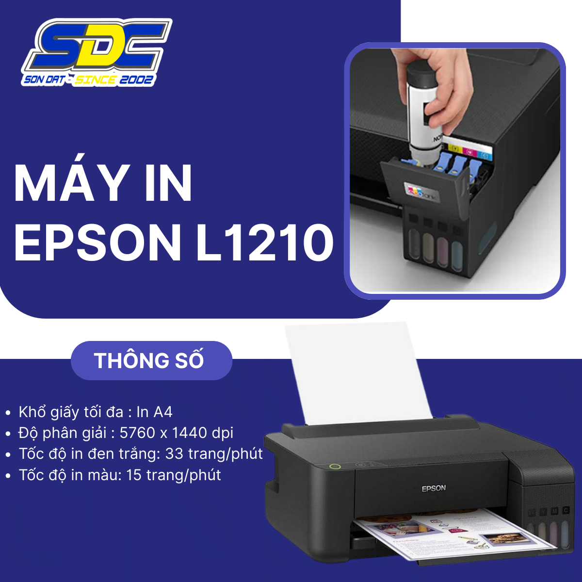 Máy in Epson L1210 nhỏ gọn và kiểu dáng đẹp, phù hợp với không gian của văn phòng của bạn