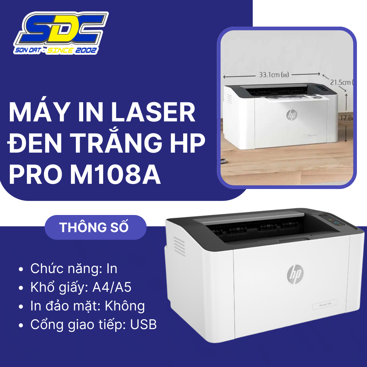 Máy in laser đen trắng HP pro M108A hãng là sự lựa chọn hoàn hảo cho các văn phòng và gia đình