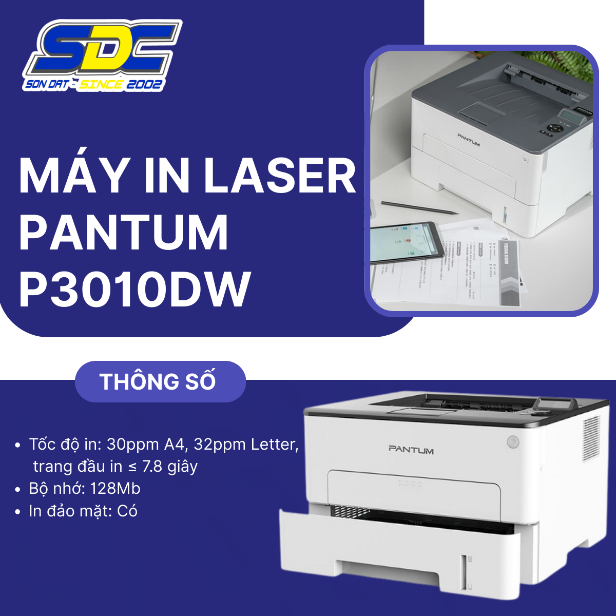 Máy in Laser Pantum P3010DW là một thiết bị in ấn mạnh mẽ, lý tưởng cho các văn phòng nhỏ và vừa
