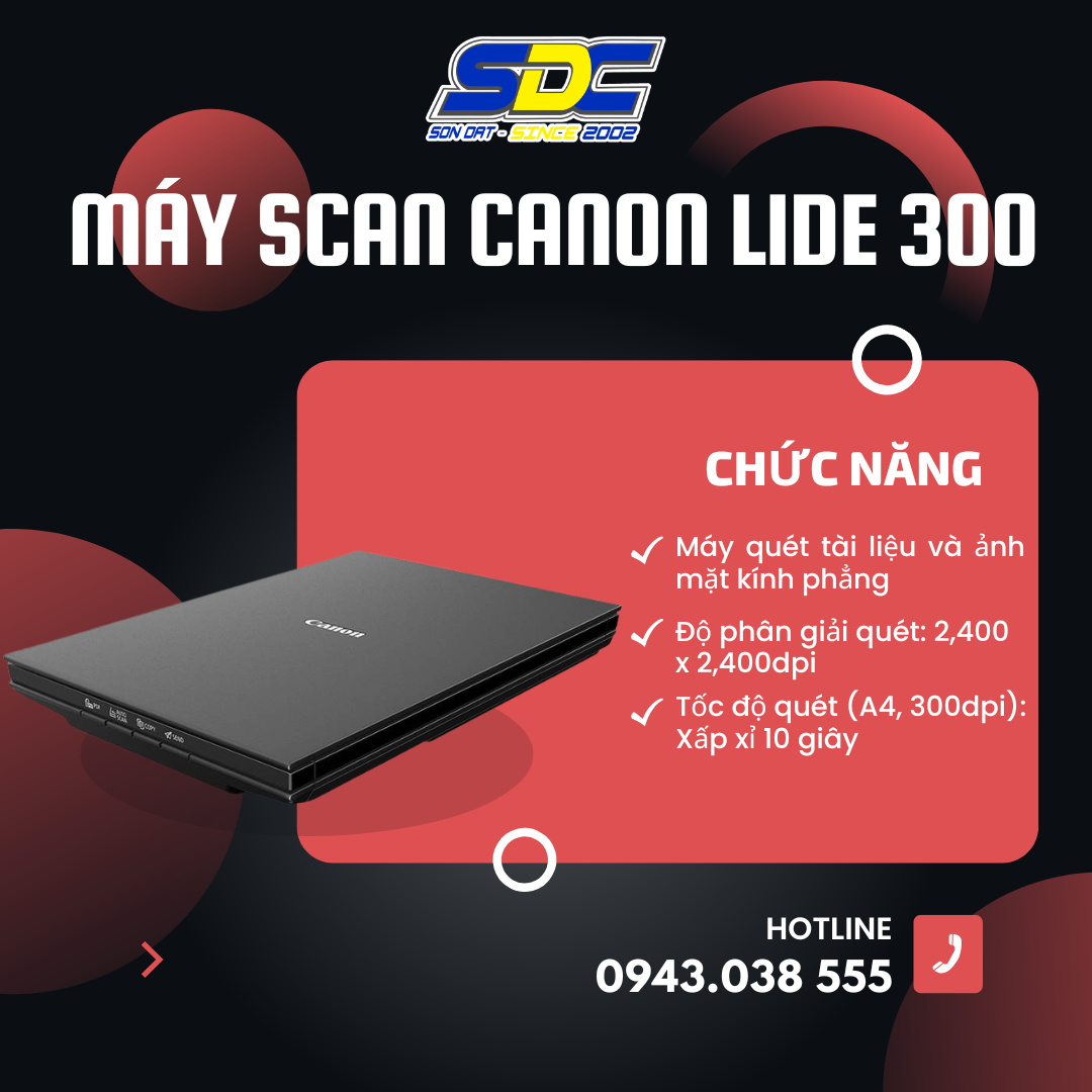 Máy Scan Canon Lide 300 sở hữu máy quét mặt kính phẳng nhỏ gọn với tốc độ cao