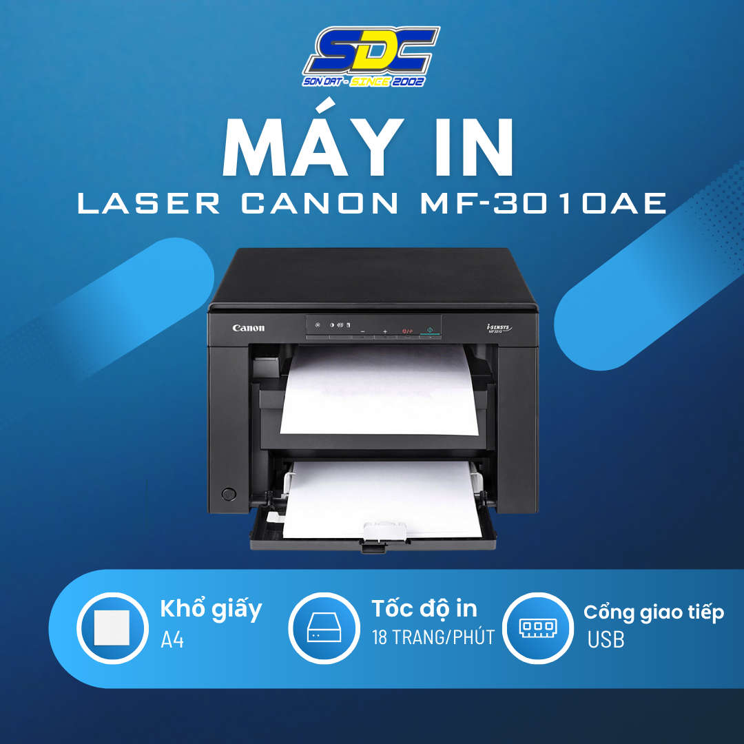 Máy in laser đen trắng Canon MF3010AE là chiếc máy in đa năng của Canon