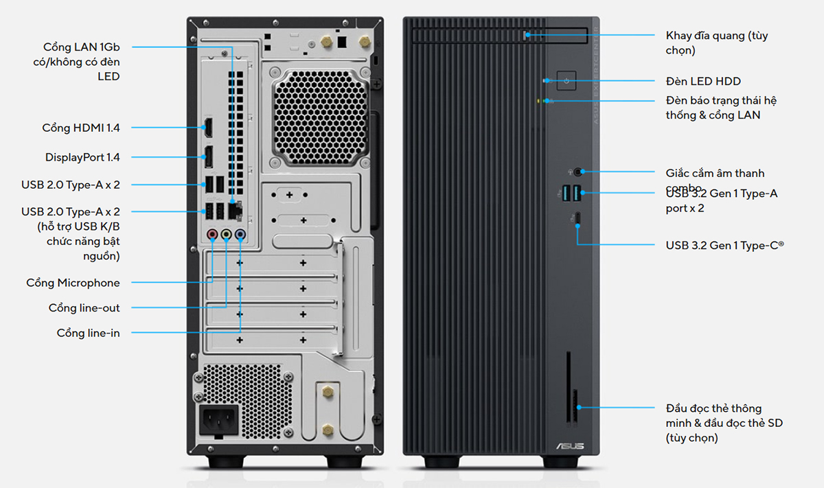 Máy tính để bàn Asus P500MV-31315U0210 được trang bị Wi-Fi 6 và Bluetooth® 5.3