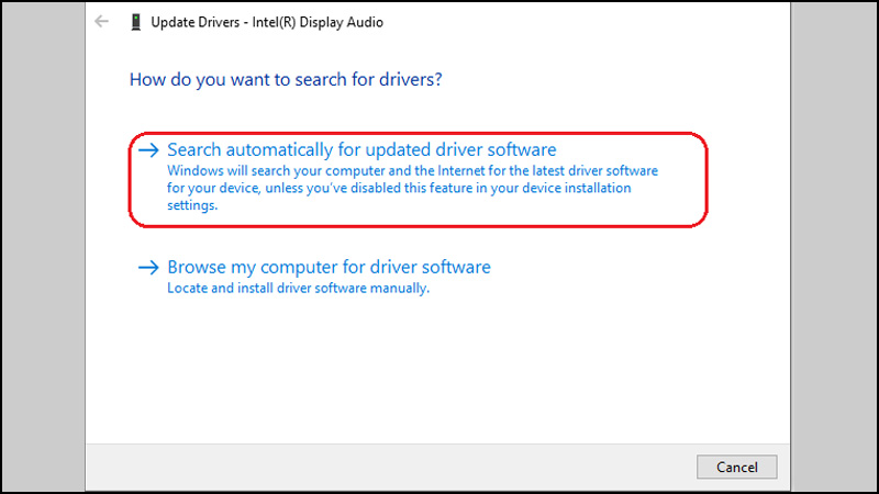 Chọn Search automatically for updated driver software