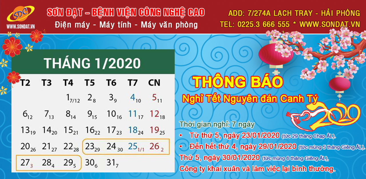 Thông báo lịch làm việc Tết nguyên đán 2020