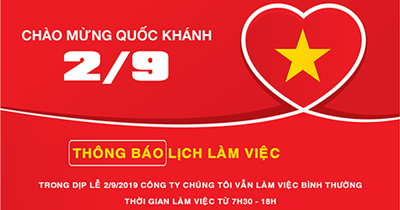 Thông báo lịch làm việc dịp lễ Quốc Khánh 2/9/2019
